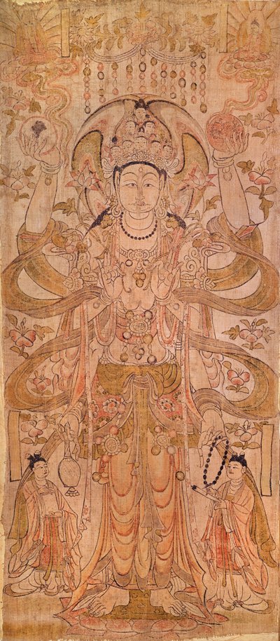 Avalokiteshvara avec neuf têtes et six bras, de Dunhuang, province de Gansu, dynastie Tang - Chinese School